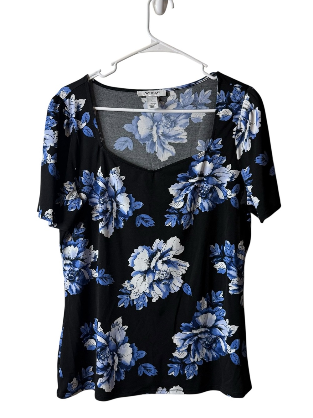 White House Black Market Floral Square Neck Short Sleeve Blouse